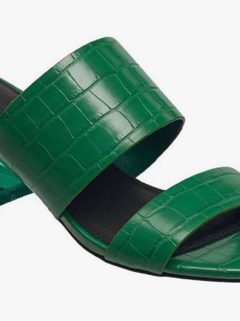 French Connection Emerald Croc-Embossed Double Strap Slide Sandals